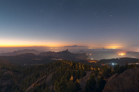Scenic view of Pico de las Nieves with Roque Nublo and Mount Teide