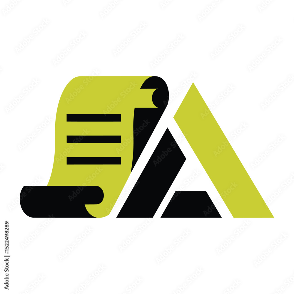 Poster abstract olive green scroll with black lines and geometric triangle shape