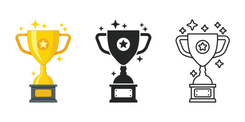 Trophy cup icon set collection in flat style. Award prize vector illustration on isolated background. Champion sports event sign business concept.