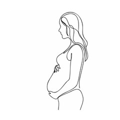 Elegant minimalist line drawing illustration of a pregnant woman expecting a baby