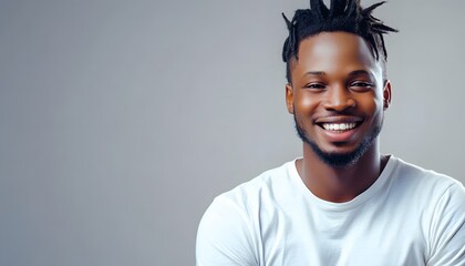 Obraz premium Man with dreadlocks smiling broadly.