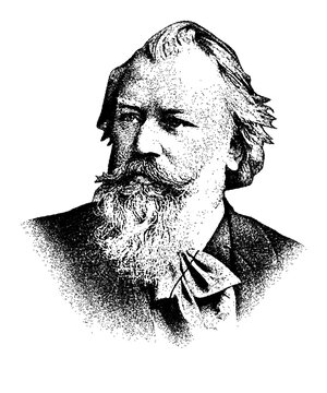 Portrait of German composer Johannes Brahms in vintage stipple engraving style isolated on transparent background