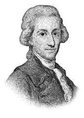 Obraz premium Portrait of German polymath and philosopher Johann Wolfgang von Goethe in vintage stipple engraving style isolated on transparent background