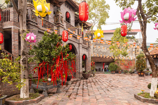 Vibrant decorations in a vietnamese courtyard