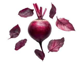 Fresh Red Beetroot with Leaves, Isolated, Transparent Background, Vibrant Colors, Healthy Food, Culinary Ingredient,  Studio Shot,  Overhead View,  Food Photography