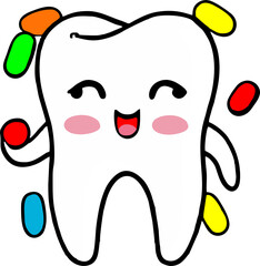 Dental care logo vector illustration with tooth, teeth and toothpaste