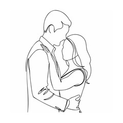 Elegant one line illustration of a loving couple embracing with affectionate gesture