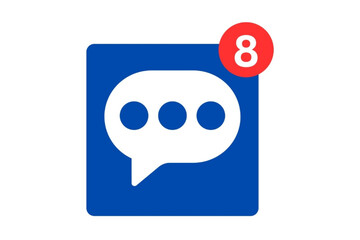 Blue speech bubble message icon with unread notification
