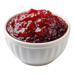 Cranberry jam in bowl isolated on transparent background