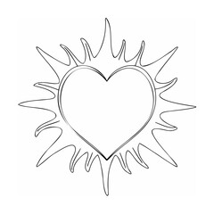 Outline heart with sunburst effect simple line art drawing isolated on white background