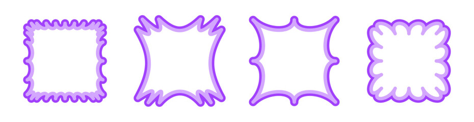 Vintage hand drawn rectangular border frame. Retro scallop, zigzag wavy edges frames set. Vector design template for social media, psychedelic squiggle line frames. 