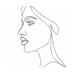 Minimalist line drawing of a woman's profile representing beauty and femininity