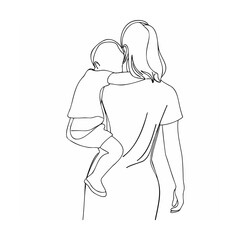 Mother holding her child line art illustration representing love care and support in family