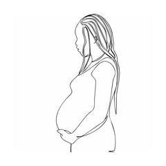 Minimalist line drawing of a pregnant woman holding her belly pregnancy concept art