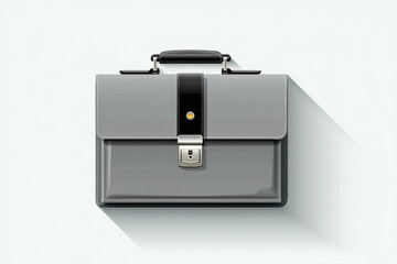 Obraz premium Gray business briefcase icon with black strap, metallic lock, and handle, centered on light background, modern flat design, professional and minimal style