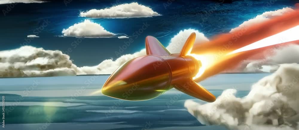 Poster dynamic rocket launch with stylized flames and energy beams in abstract animation