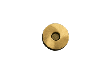 Round brass magnetic snap fastener for bags is isolated.