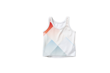 White sleeveless shirt with geometric abstract design of pastel colors. background removed
