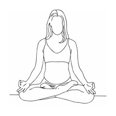 Simple line art illustration of a woman in the lotus position meditating for relaxation and wellness