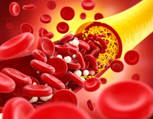 medical illustration of blood clot formation showing aggregated