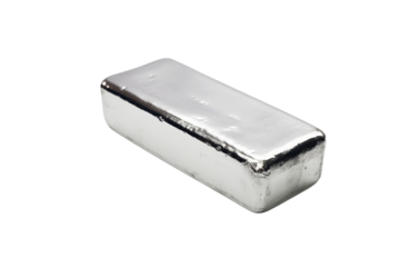 A shiny silver bar, rectangular in shape, isolated against a transparent background. background removed