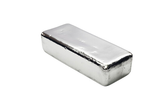 A shiny silver bar, rectangular in shape, isolated against a transparent background. background removed