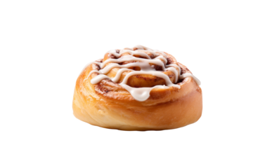 A delicious cinnamon roll with a creamy icing swirl, perfect for a sweet treat. background removed