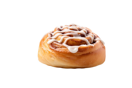 A delicious cinnamon roll with a creamy icing swirl, perfect for a sweet treat. background removed