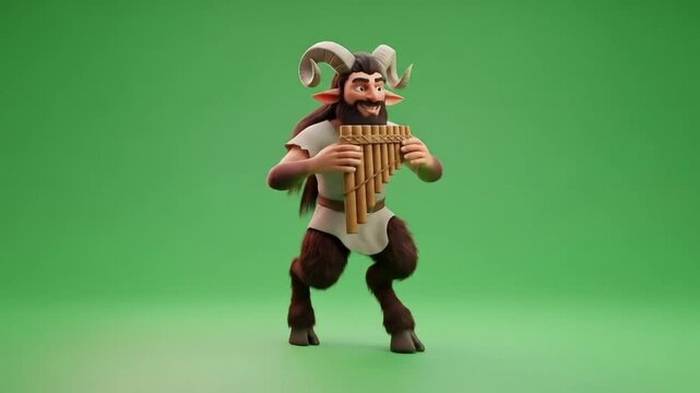 Mythical Satyr Playing Pan Flute Green Screen Animation