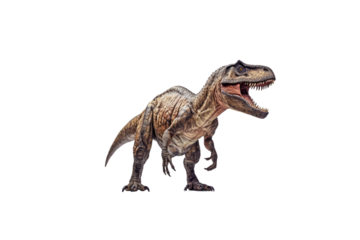 A fearsome, detailed rendering of a Tyrannosaurus Rex, its mouth open in a roar, isolated against a transparent background. background removed