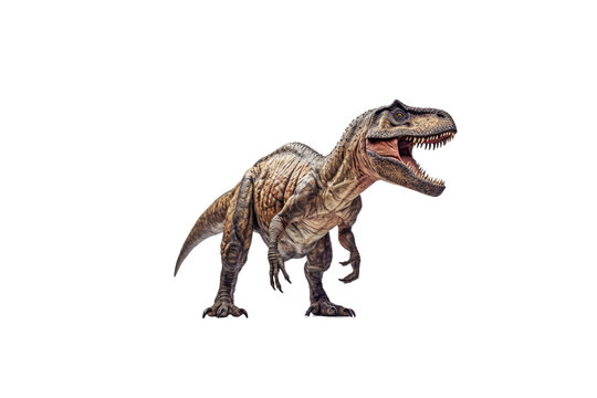 Fototapeta A fearsome, detailed rendering of a Tyrannosaurus Rex, its mouth open in a roar, isolated against a transparent background. background removed