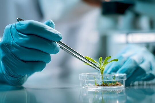 Scientist demonstrates precise plant grafting technique in innovative agricultural lab.