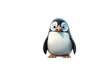 Adorable cartoon penguin with big eyes, looking curious and fluffy. background removed