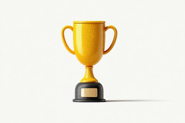 Golden trophy icon with two handles, clean style, isolated on white background, symbolizing achievement and success, with subtle shadow and blank nameplate