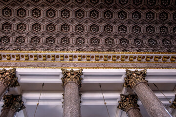 The ceiling inside the ancient Kazan Cathedral in St. Petersburg.