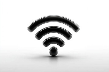Black wifi icon with three signal bars centered on pure white background, symbolizing wireless internet connectivity and modern technology in minimalistic style