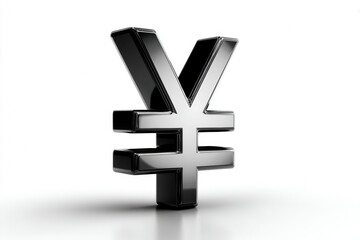 Yen sign icon metallic symbol gray clean centered style isolated on white background modern finance concept 3D rendering high fidelity minimalistic design