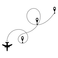 Airplane Flight Path Icon – Travel Route with Destination Markers