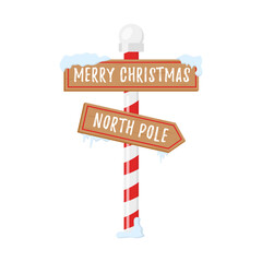 png santa claus direction sign with winter snow light holiday post cartoon hat signpost message wooden board ornament children illustration
