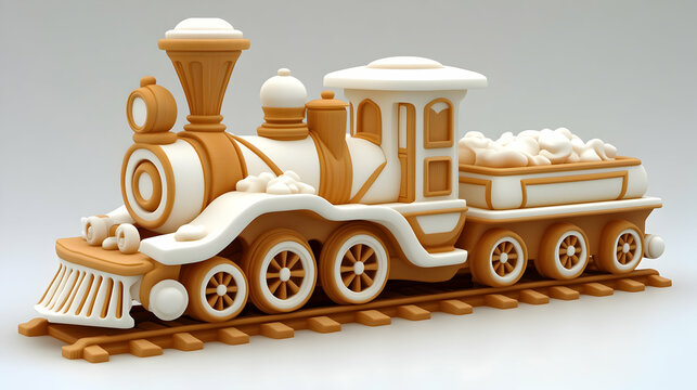 18h A luxurious Richard Trevithick's 1804 locomotive crafted entirely from ivory, with a stunning white and gold color scheme
