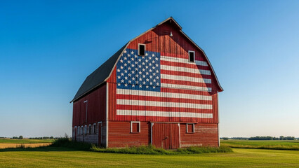 Patriotic Red Barn: American Flag Painted on Rustic Farm Building America Flag Day 14 June