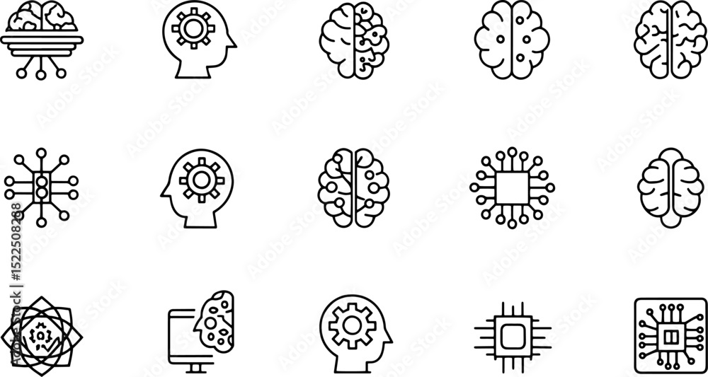 Poster intelligence related line icon set machine learni (1).eps