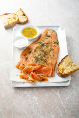 Traditional salted salmon with mustard sauce