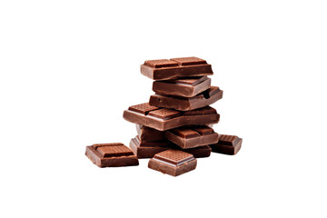 A stack of milk chocolate pieces, rich and delicious, isolated on a transparent background....