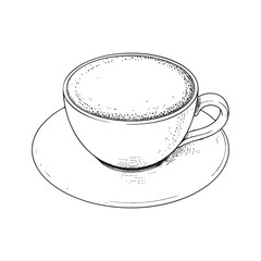 Cup of Coffee Doodle Illustration – Hand-Drawn Black and White Line Art on Transparent Background