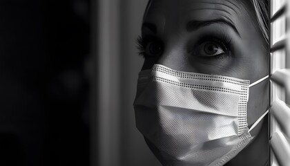 Close-up of a person wearing a protective mask.