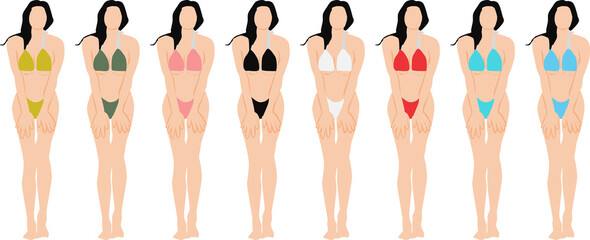 ポーズをとる水着を着た女性のイラストセット