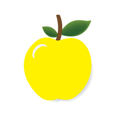 light yellow apple vector, apple vector illustration, apple with shadow and white background