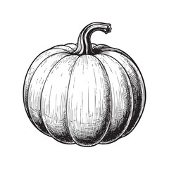 Pumpkin Doodle Illustration – Hand-Drawn Black and White Line Art on Transparent Background