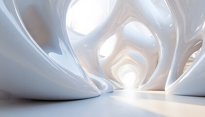 Abstract architectural interior design, white and smooth forms.